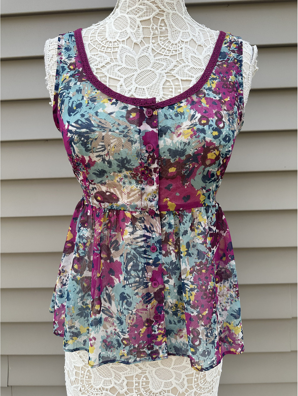 Forever 21 Floral Sheer Tank Top Multi Color Lightweight Summer Layering